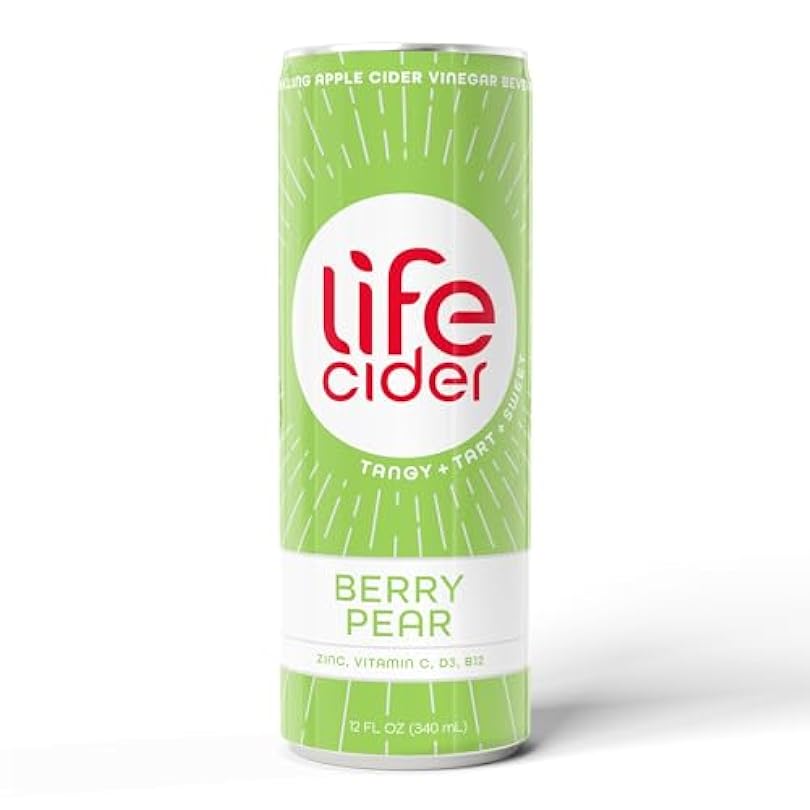 Life Cider Berry Pear Beverage made with Apple Vinegar Drinks for Digestive Health & Stomach Issues Low Calorie Carb Sodas Immunity w/Vitamins 12 Fl Oz Pack of 109029368