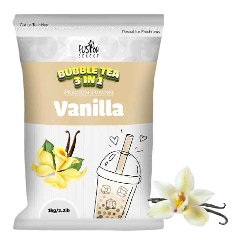 Fusion Select 2.2lb Boba Tea Powder Vanilla Bubble Flavored-3-in-1 Drink with Cream & Sugar - Instant Pre-Mixed Beverage for Hot or Cold Blends Yummy Frappes 109070075