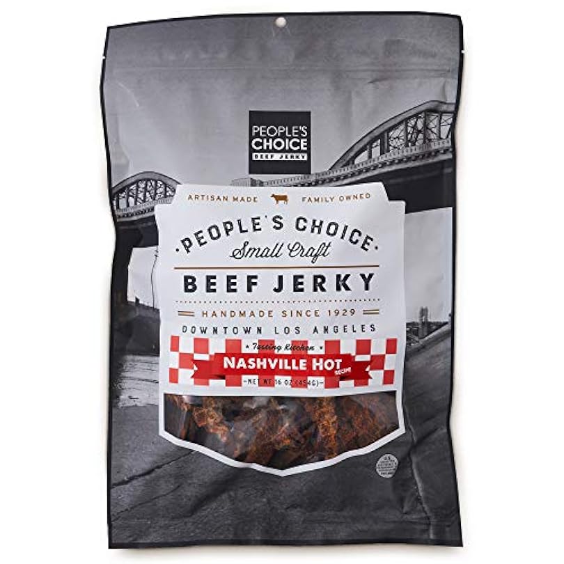 People's Choice Beef Jerky - Tasting Kitchen Nashville Hot Pounder of Super Spicy Compare to World's Spiciest Heat Carolina Reaper Scorpion Ghost Pepper 1 Pound 16 oz Bag 115544440