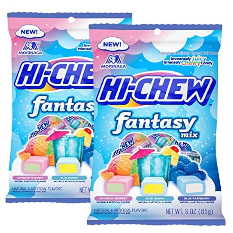 Hi Chew Fantasy Mix Candy, Rainbow Sherbet, Blue Hawaii, and Blue Raspberry Flavors, Fruity Chewy Japanese Taffy,3 oz Pack of 2 116384998