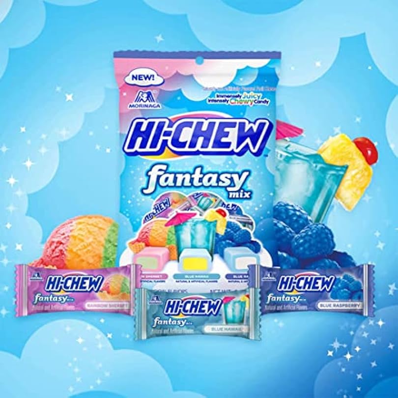 Hi Chew Fantasy Mix Candy, Rainbow Sherbet, Blue Hawaii, and Blue Raspberry Flavors, Fruity Chewy Japanese Taffy,3 oz Pack of 2 116384998