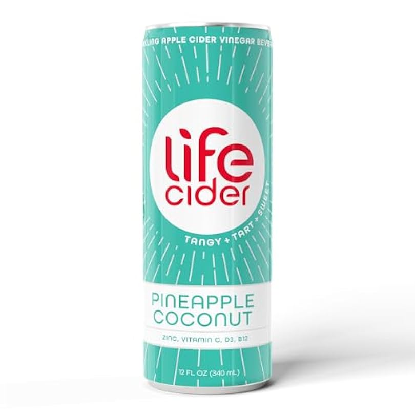 Life Cider Pineapple Coconut Sparkling Water Drinks w/ Apple Vinegar shot for Digestion & Acid Reflux Low Carb Low-Calorie Immunity Booster C D3 zinc B12 12 Fl Oz Pack of 121481658