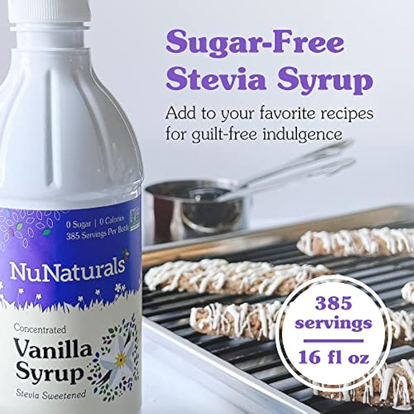 NuNaturals Stevia Syrup, Sugar-Free Sweetener, Plant-Based Sugar Substitute, Zero Calorie, Vanilla, 16 oz 131153610