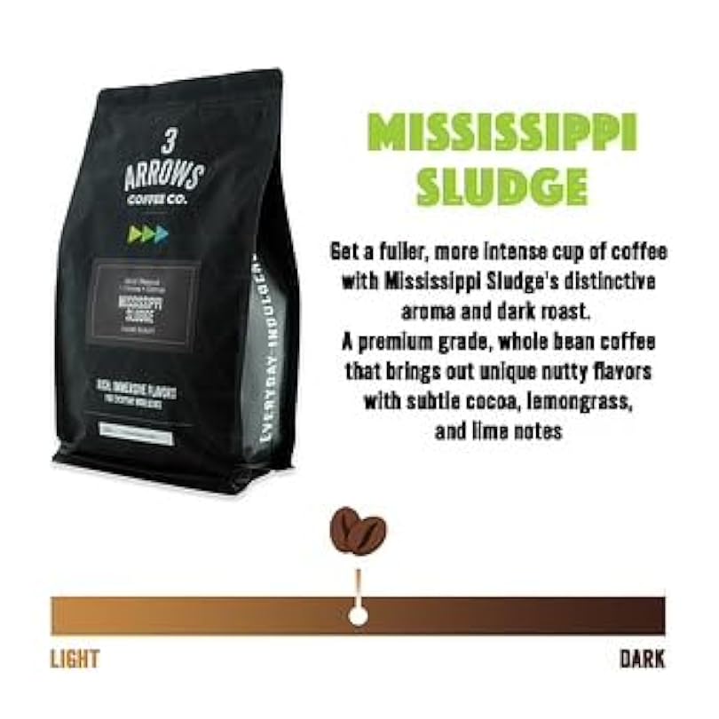 3 Arrows Coffee Co. Mississippi Sludge - Dark Roast Whole Bean - 12oz - With Flavor Notes of Mild Peanut, Cocoa, Citrus, Locally Roasted in the USA 173609720
