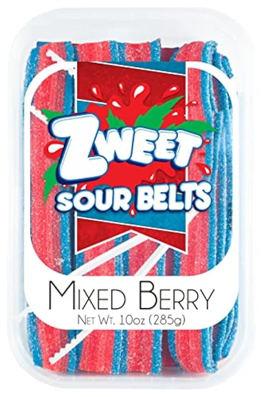 Zweet Sour Mixed Berry Candy Belts 10 Ounce – Sour Kosher Candy, Halal Candy Belts – Resealable Pack of Sour Licorice Belts (10 Ounce) 184461087