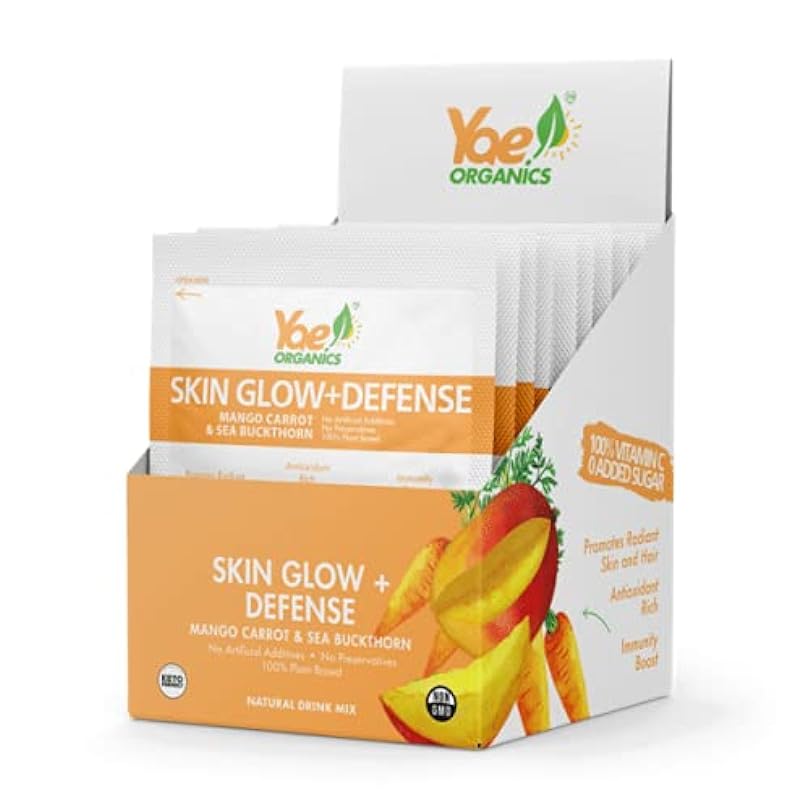 Yae! Organics Mango Carrot & Sea Buckthorn Powder Vitamin C, Natural Antioxidants Superfood for Skin Hair and Immunity, Gluten Free Non GMO,40 Servings ((10 Packets)) 190029865