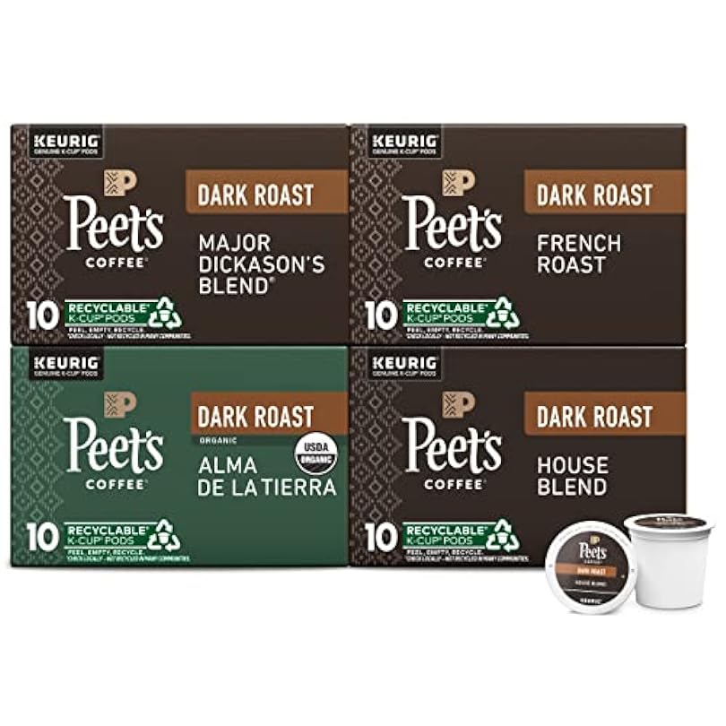 Peet's Coffee Dark Roast Keurig Pods Variety Pack - Major Dickason's Blend French Organic Alma De La Tierra House 40 Count 4 Boxes of 10 K-Cup 197189273