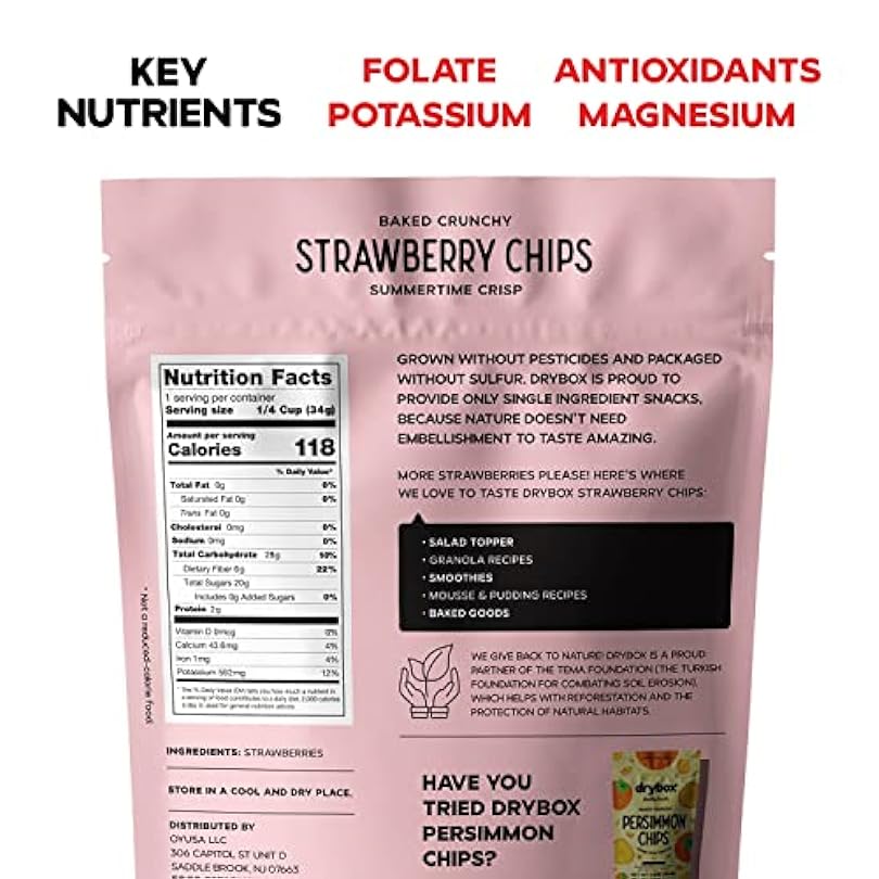 Drybox Strawberry Chips 1 Pack| No Sugar Added Unsweetened Non GMO, Dried Strawberries No Pesticides Sustainably Harvested | Tart yet Sweet Snacks 1.2 oz per pack, 1 Pack 208554607