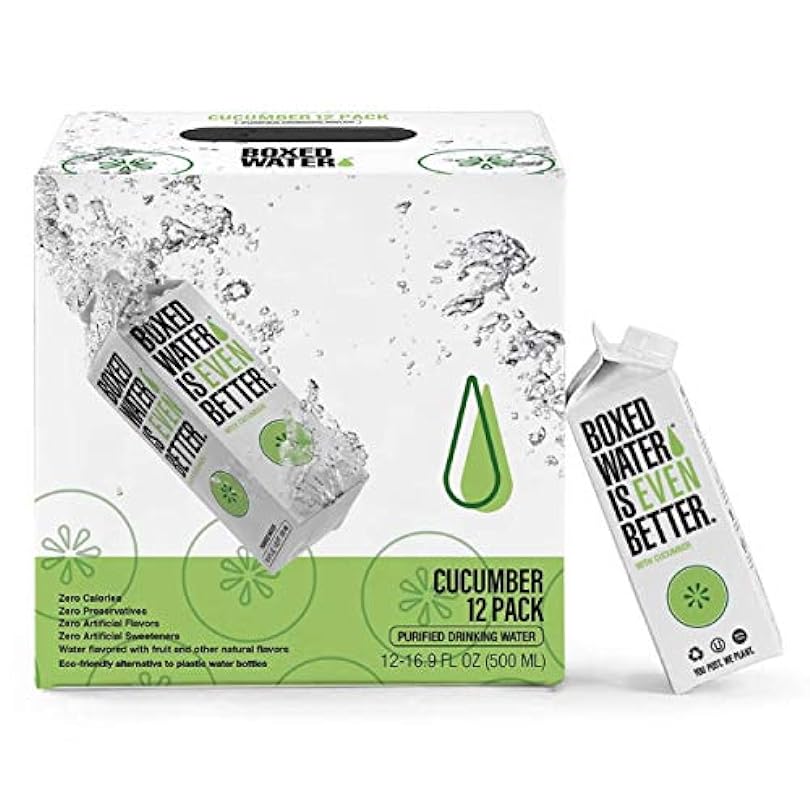 Boxed Water 16.9 oz. 12 Pack Cucumber Flavored - Purified Drinking in 92% Plant-Based Boxes – Zero Calories & Sugar Free More Sustainable than Plastic Bottled 209407386