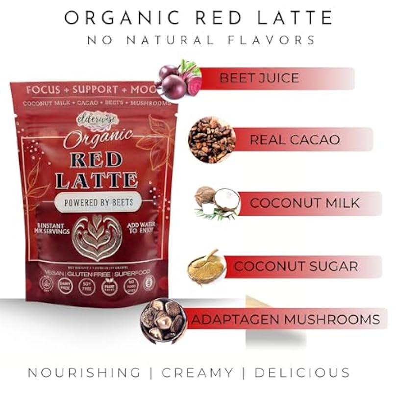 Elderwise Organics Red Latte | Powered with Beets | Freeze Dried Instant Beverage | No Caffeine | Coffee Alternative 216349209