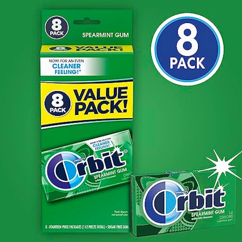 ORBIT Spearmint Sugarless Chewing Gum Bulk, 8 Packs of 14-Pieces, Case of 6 (672 Total Pieces) 232958943