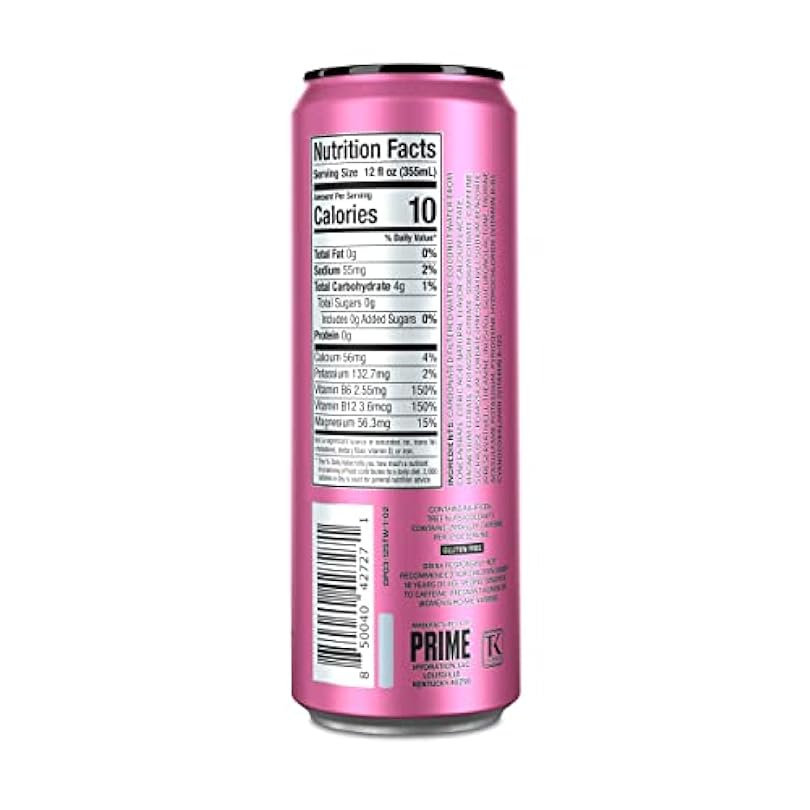 PRIME HYDRATION Energy Drink Strawberry Watermelon, Naturally Flavored, 200mg Caffeine, Zero Sugar, 300mg Electrolytes, Vegan, 12 Fl Oz per Can (Pack of 12) 236655957