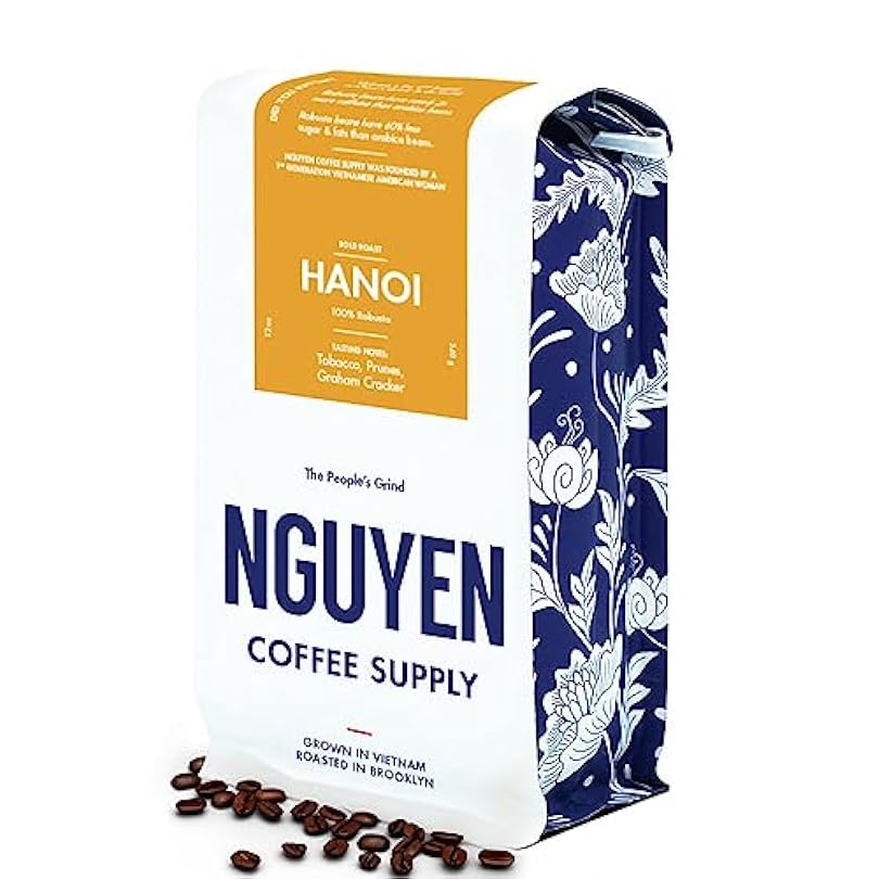 Hanoi Peaberry Robusta: Dark Roast Whole Beans Vietnamese Grown and Direct Trade Organic Single Origin Premium Low Acid with High Caffeine Content Roasted in Brooklyn [12 oz Bag]