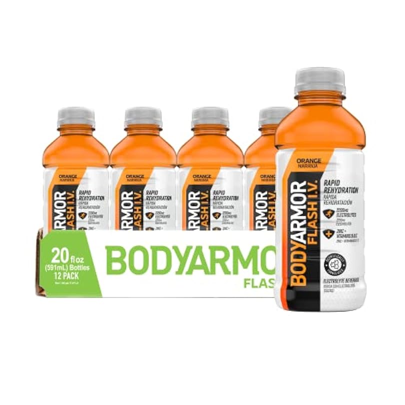 BODYARMOR Flash I.V. Rapid Rehydration Electrolyte Beverage, Orange, 20 Fl Oz (Pack of 12) 267949694
