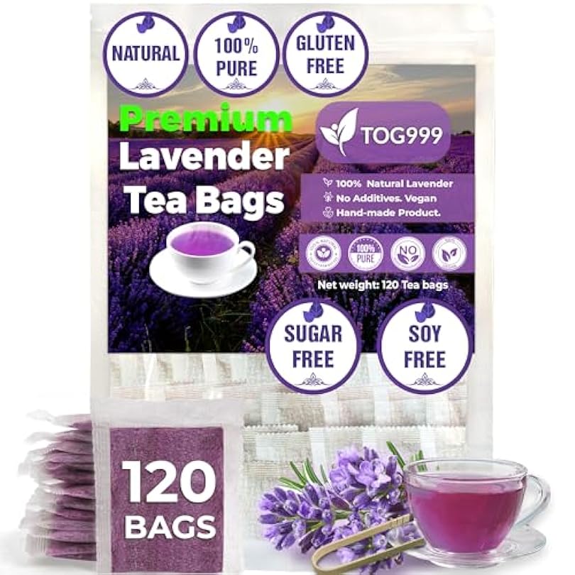 120 Lavender Flower Tea Bags, 100% Natural & Pure from Lavender Flowers. Loose Flower Lavender Herbal Tea. Lavender Flower Tea. No Sugar, No Caffeine, No Gluten, Vegan. 270745261