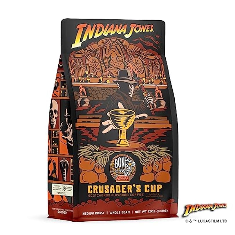 Bones Coffee Company Crusader's Cup Whole Coffee Beans Scotcheroo Flavor | 12 oz Flavored Coffee Gifts Low Acid Medium Roast Gourmet Coffee Beverages (Whole Bean) 280066179