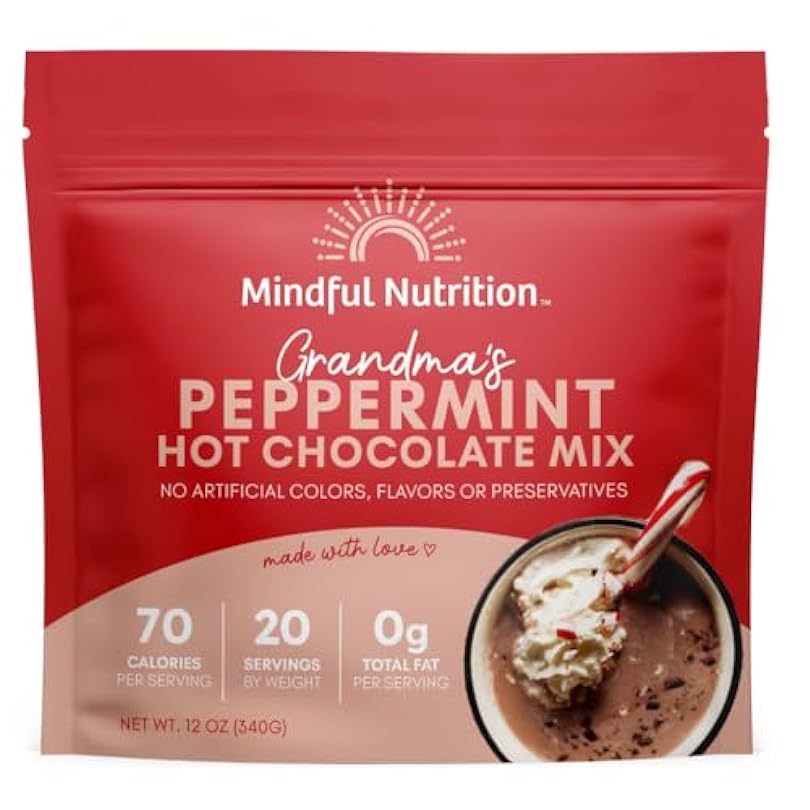 Mindful Nutrition Grandmas Organic Peppermint Hot Chocolate Mix I Cocoa Dark Beverages Coffee Creamer Substitute Mint Milk Powder - 12oz 286926089