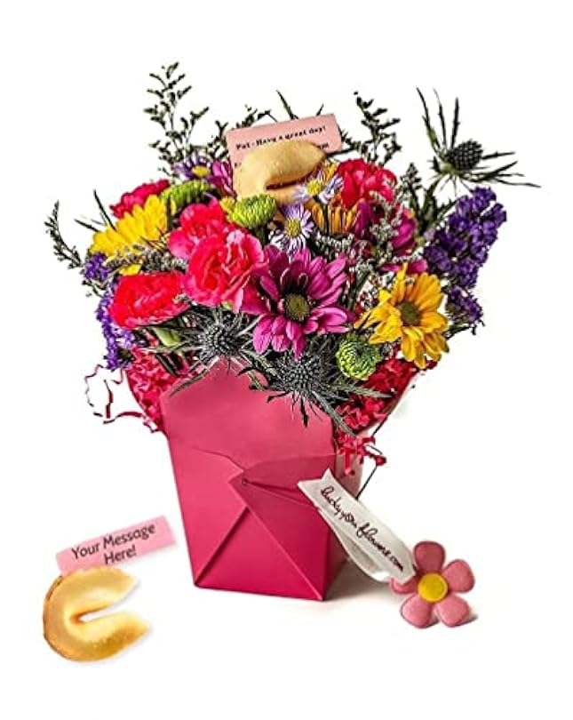 Pretty In Pink Fresh Cut Live Flowers Arranged in a Takeout Container with your Personal Message Tucked Inside a Fortune Cookie 295655291
