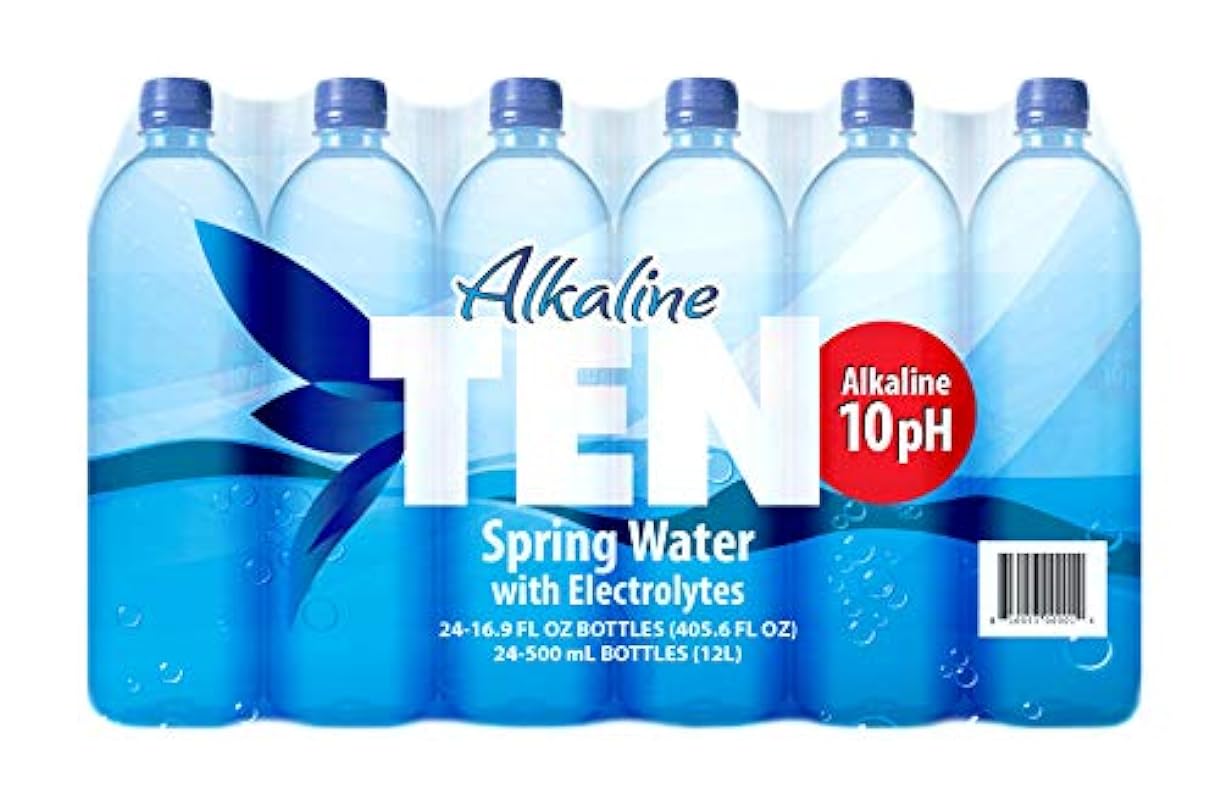 TEN Alkaline Spring Water, pH 10, High in Electrolytes, 16.9 Fl Oz (Pack of 24) 301400492