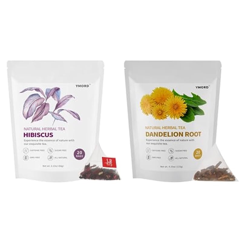 YMORD Blend Mix Bundle - Hibiscus Tea Bags + Dandelion Root Tea Bags - Chinese Herbal Tea - 40 Bags 303945083