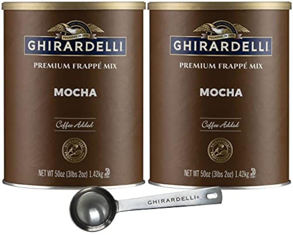 Ghirardelli Mocha Premium Frappé Mix, 3.12 lbs (Pack of 2) with Ghirardelli Stamped Barista Spoon 308002566