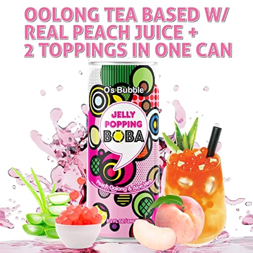 O's Bubble Boba Pearls Popping Peach Tea Pack of 6 8.1 Fl Oz Pearl Real Juice Non-GMO Vegan Instant 309551464