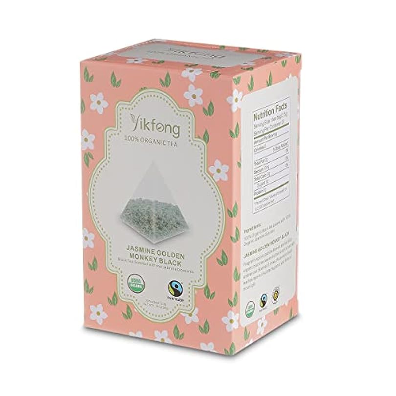 Yikfong Organic Tea JASMINE GOLDEN MONKEY BLACK, 20 Tea Bags, Black Tea Scented with Real Jasmine Blossoms Petals in Triangle Filter Tea Bag 323086284