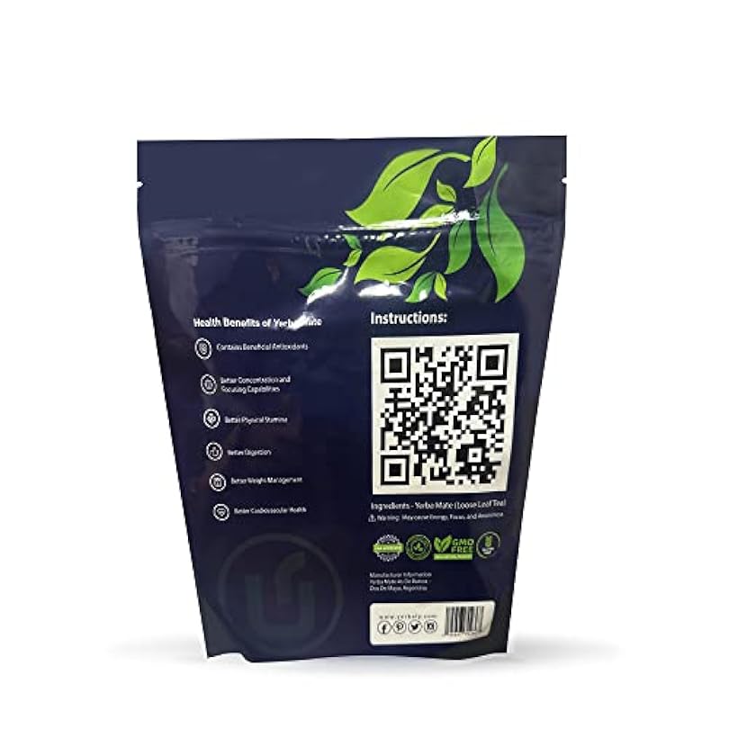 Yerbaly Loose Leaf Yerba Mate Tea - Contains Amino Acids, Vitamins, Minerals, Antioxidants, Polyphenols & Low Caffeine - 16oz bag 328803060