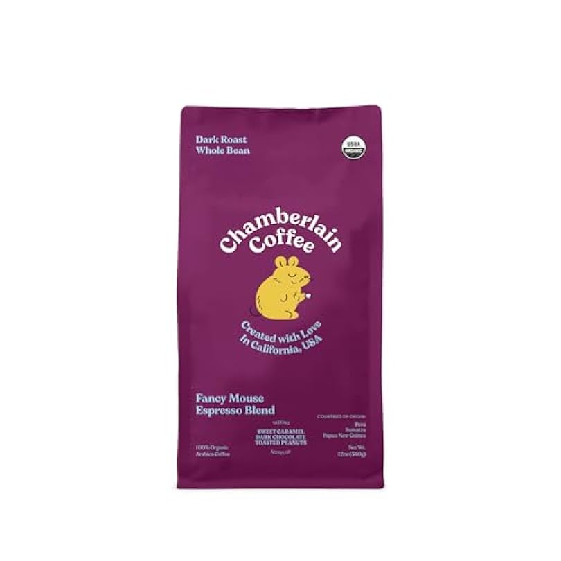 Chamberlain Coffee Fancy Mouse Espresso Blend, Extra Bold Dark Roast Organic Coffee with Notes of Chocolate, Fresh Ground 12oz 35408550