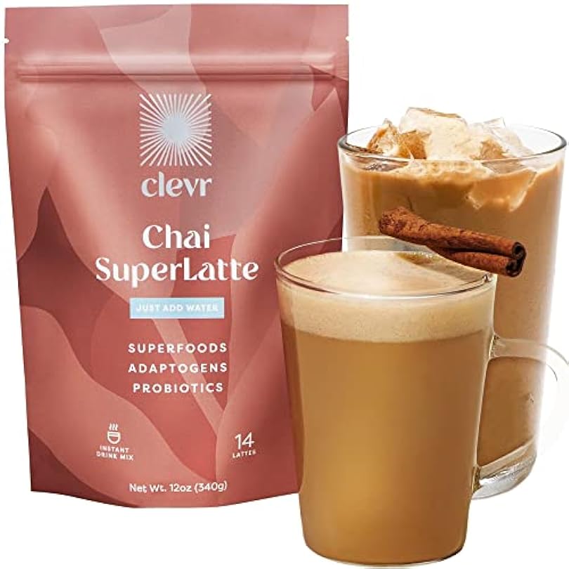 Clevr Blends Chai Tea Latte Oat Milk Instant Mix Powder Black Organic Spices Coconut Superfood Creamer SuperLatte with Adaptogens Reishi Mushrooms Lions Mane and Probiotics 35969408