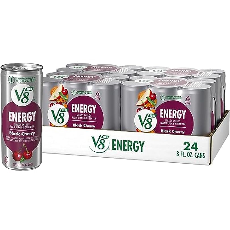 V8 +ENERGY Black Cherry Energy Drink, Made with Real Vegetable and Fruit Juices, 8 FL OZ Can (4 Packs of 6 Cans) 36109860