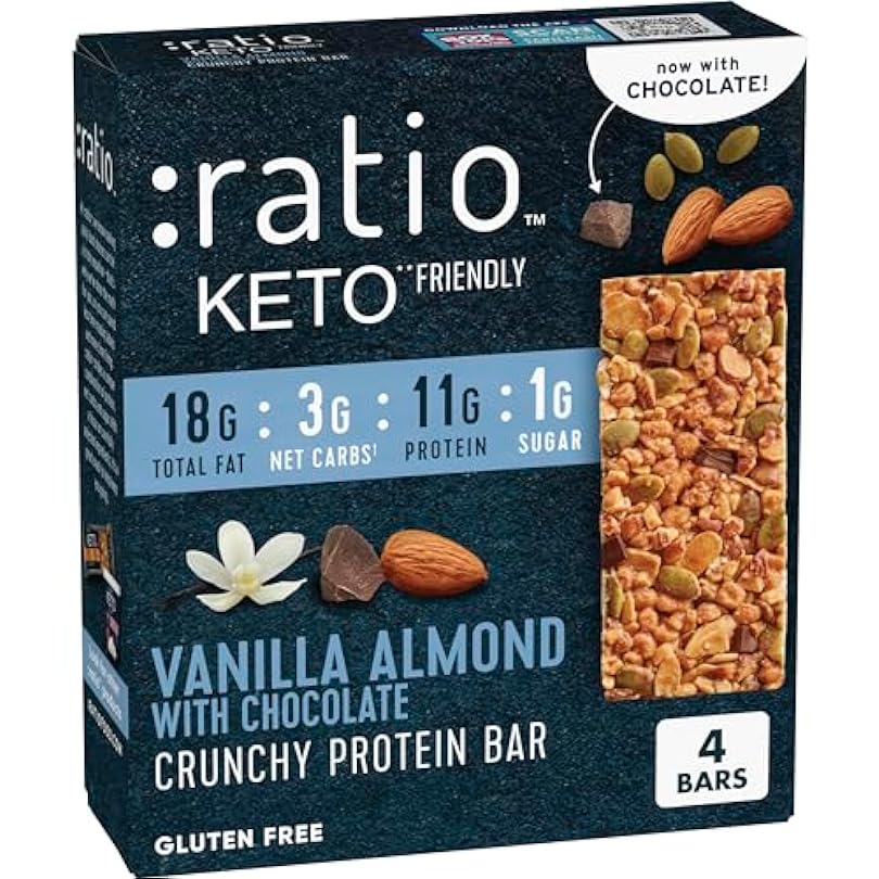 :ratio Keto Friendly Vanilla Almond with Chocolate Crunchy Bar 4 Count 361356492