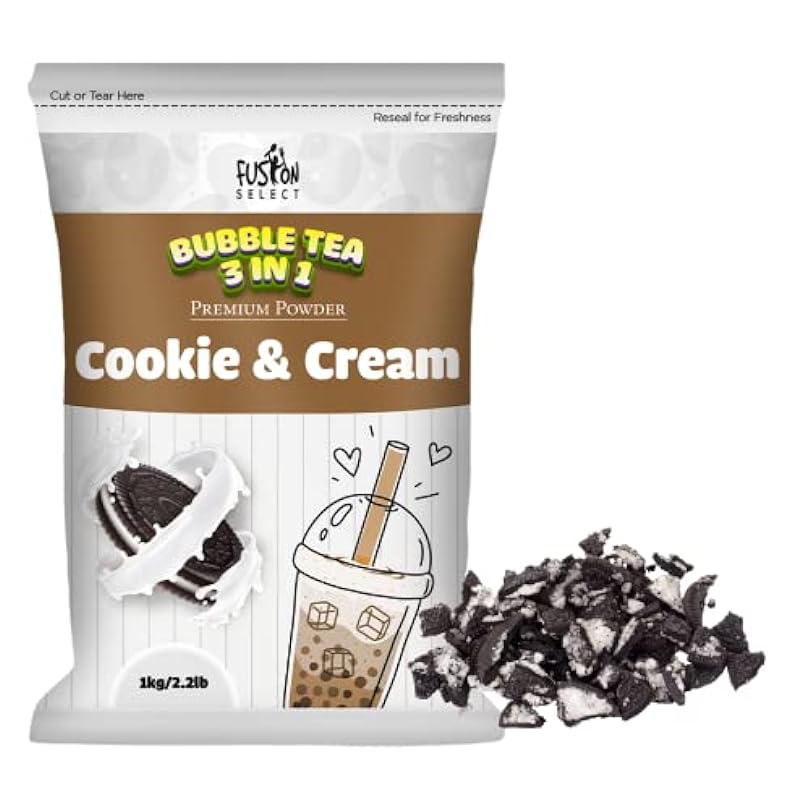 Fusion Select 2.2lb Cookie & Cream Boba Tea Powder Flavored-3-in-1 Drink with Sugar - Instant Pre-Mixed Beverage for Hot or Cold Blends Yummy Frappes Bubble 36210973