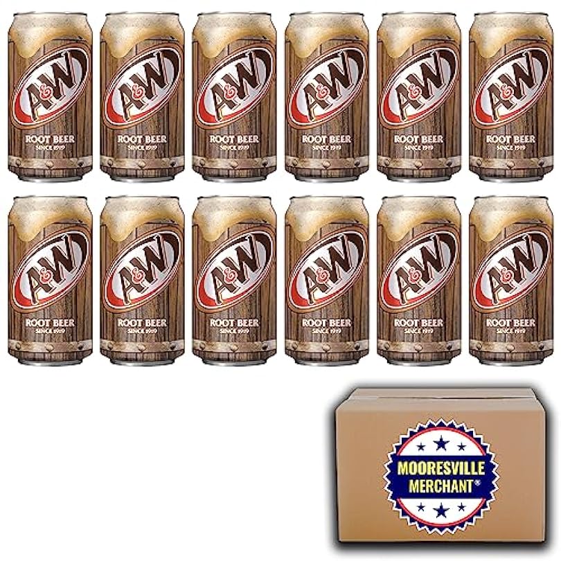 A&W Root Beer Soda, 12 fl oz, 12 Cans with Mooresville Merchant Decal 375285125