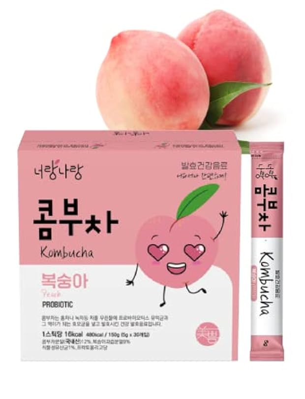 [ 30 Sticks, 5.3 Ounce ] Peach Kombucha Tea Sparkling Drink Contains Probiotics & Prebiotics Vitamin B Vitamin C Immunity Support Gut Health Fermented Tea [ Mippeum ] 387092515