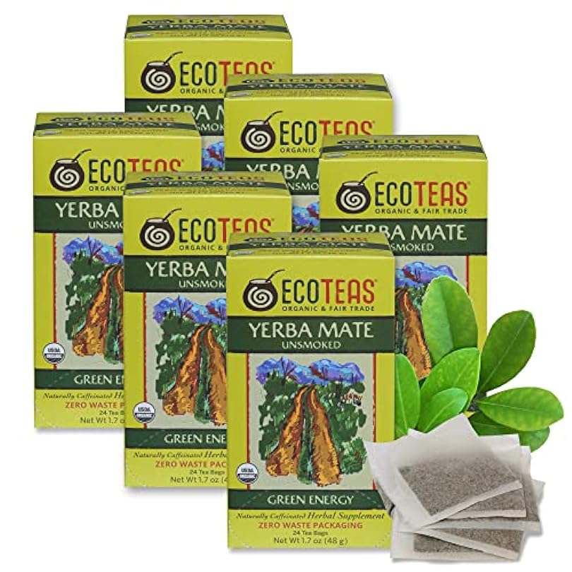 ECOTEAS Organic Unsmoked Yerba Mate Tea Bags - 24 Count, 1.7 Oz - Organic Detox Tea - Hi Caf Tea - Clean Yerba Mate Energy Burst - Ecoteas Yerba Mate (6 Pack) 387417635