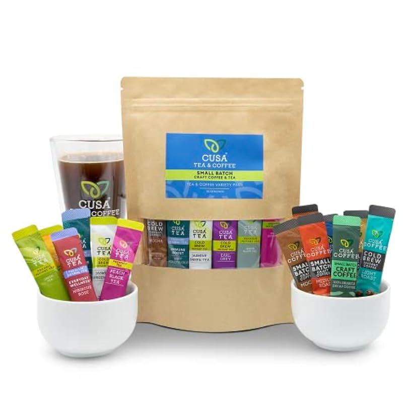 Cusa Tea Premium Instant Tea & Coffee Mix Variety Pack | Herbal Iced or Hot Tea Gift Sets | Includes All Coffee and Tea Flavors for Daily Life (30 Servings) 392411451