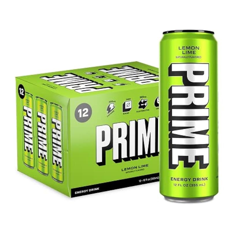 PRIME Energy LEMON LIME Zero Sugar Drink Preworkout 200mg Caffeine with 300mg of Electrolytes and Coconut Water for Hydration Vegan Gluten Free 12 Fluid Ounce Pack 395158791