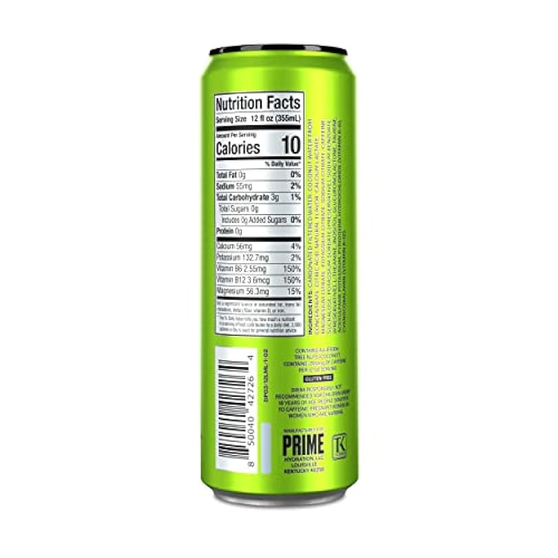 PRIME Energy LEMON LIME Zero Sugar Drink Preworkout 200mg Caffeine with 300mg of Electrolytes and Coconut Water for Hydration Vegan Gluten Free 12 Fluid Ounce Pack 395158791