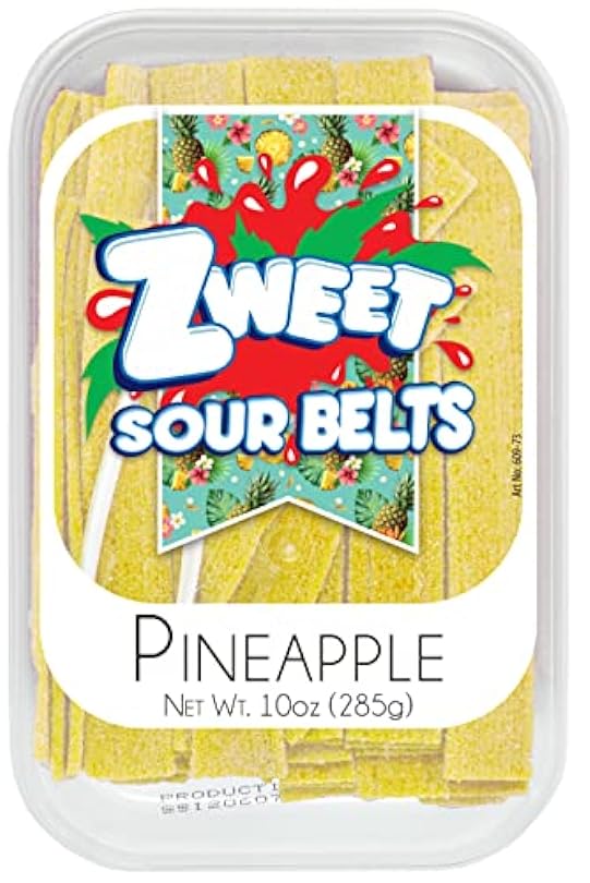 Zweet Sour Pineapple Candy Belts 10 Ounce – Sour Kosher Candy, Halal Candy Belts – Resealable Pack of Sour Licorice Belts (10 Ounce) 409355168