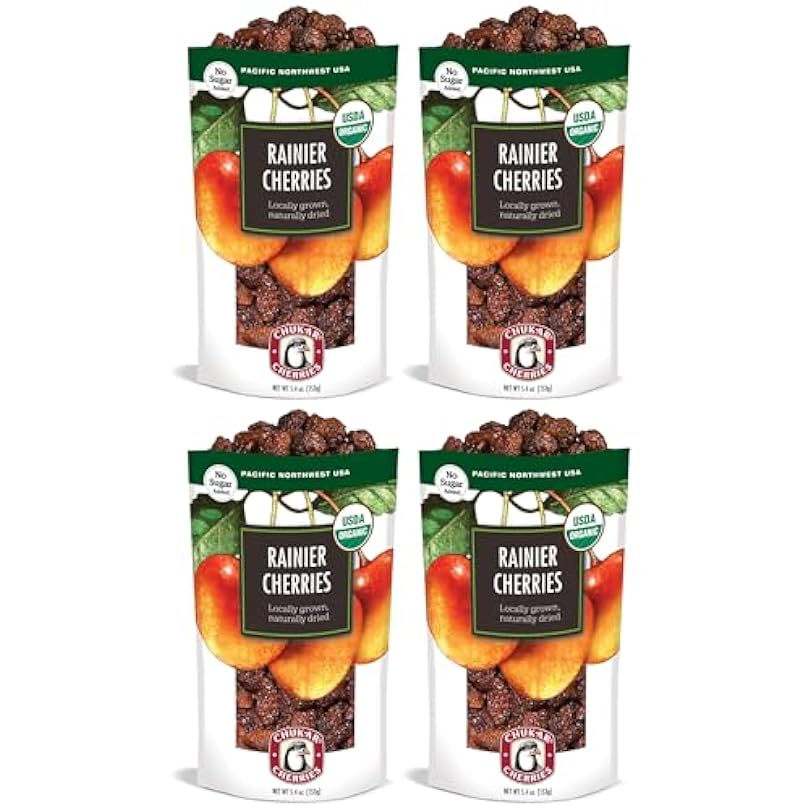 Chukar Organic Dried Rainier Cherries - No Added Sugar, Sulfites or Preservatives | Northwest Grown & Naturally Dried (4 Bags) 410808180