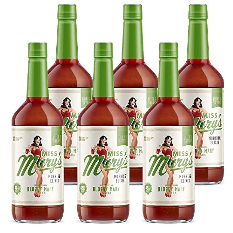 Miss Mary's Bloody Mary Mix, Low Sugar Drink Mixer, All Natural Ingredients, Low Calorie, Low Carb, Keto Friendly, Thick and Savory, 6 Pack 442320431
