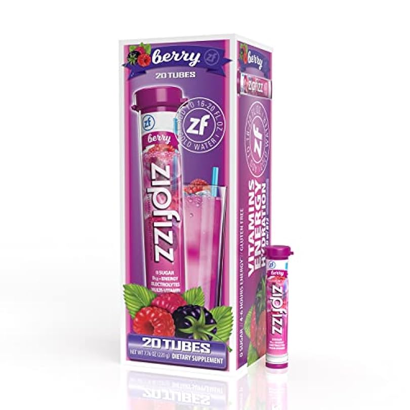 Zipfizz Energy Drink Mix, Electrolyte Hydration Powder with B12 and Multi Vitamin, Berry (20 Pack) 455260818
