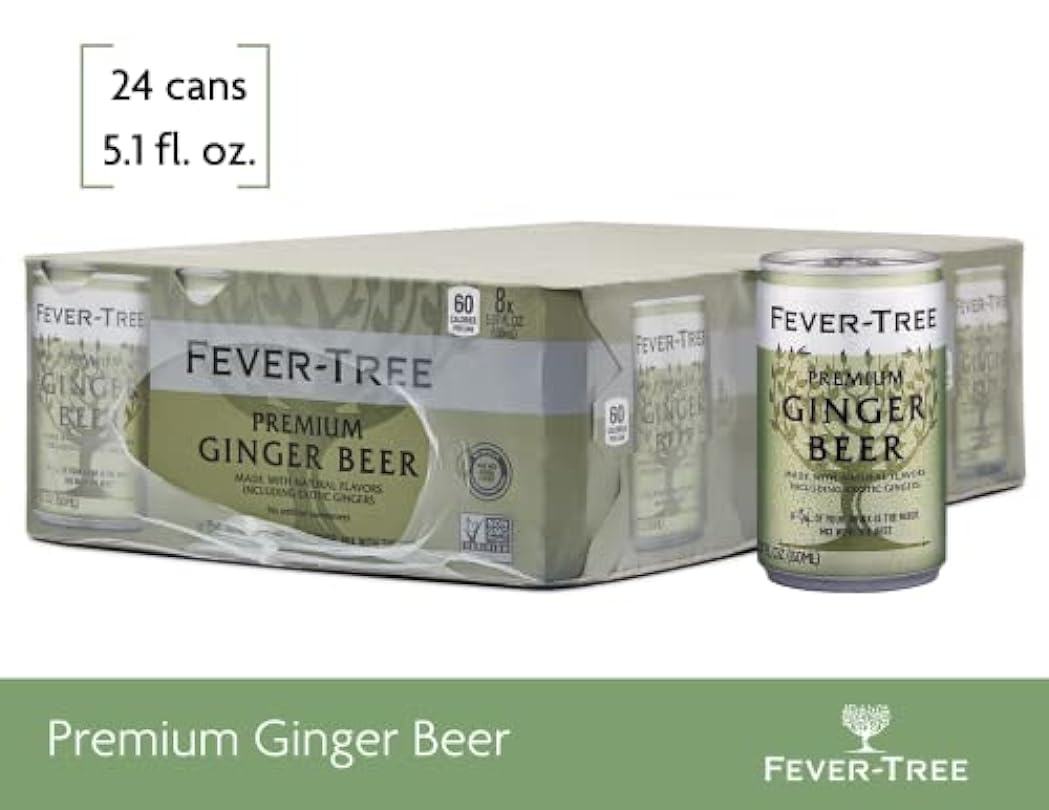 Fever Tree Ginger Beer - Premium Quality Mixer Refreshing Beverage for Cocktails & Mocktails. Naturally Sourced Ingredients No Artificial Sweeteners or Colors 150 ML Cans Pack of 24 473985878