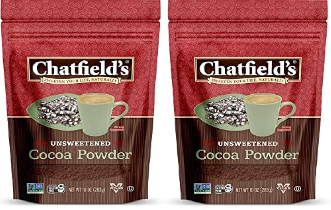 Chatfield’s All Natural Cocoa Powder Unsweetened 10-oz Pouch and Nutritious Premium Quality Sugar-Free Gluten-Free Vegan Kosher Non-GMO Verified - 2 Pack 478263636