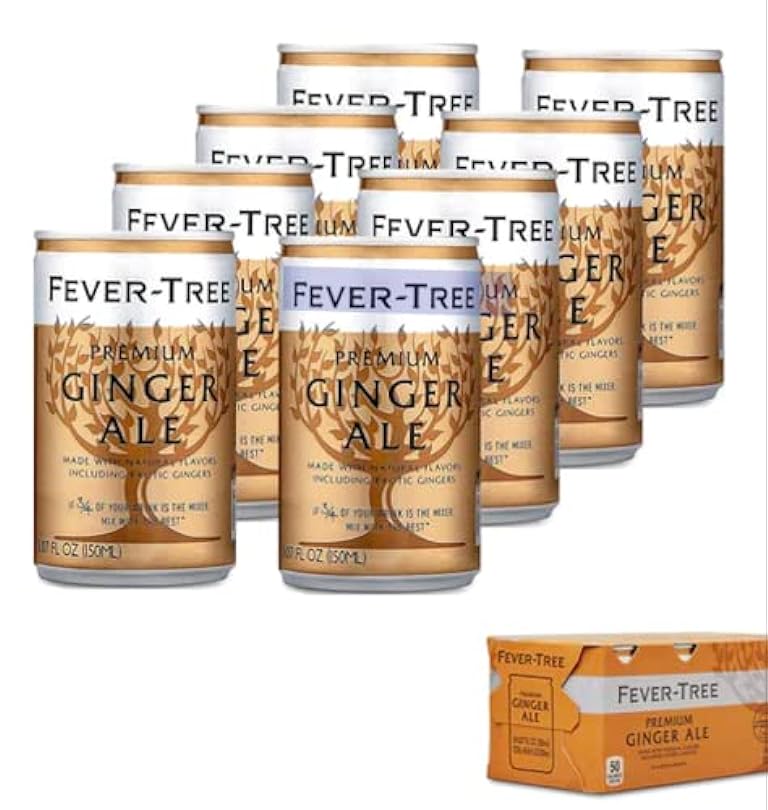 Fever Tree Ginger Ale - Premium Quality Mixer Refreshing Beverage for Cocktails & Mocktails. Naturally Sourced Ingredients No Artificial Sweeteners or Colors 150 ML Cans Pack of 24 498798129