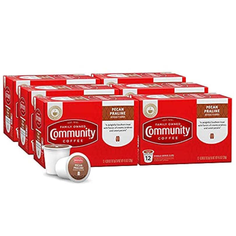 Community Coffee Pecan Praline Flavored 72 Count Coffee Pods, Medium Roast, Compatible with Keurig 2.0 K-Cup Brewers, 12 Count (Pack of 6) 500934935