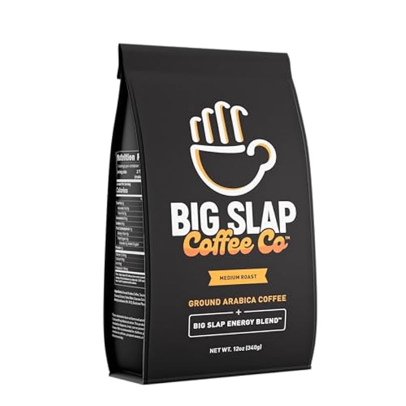 Big Slap Coffee Co. Medium Roast Grounds - 12 Oz Extra of Energy Special Blend Arabica Beans Yerba Mate Ginseng Vitamin B12 Guarana and Taurine Quality Ingredients 504286143