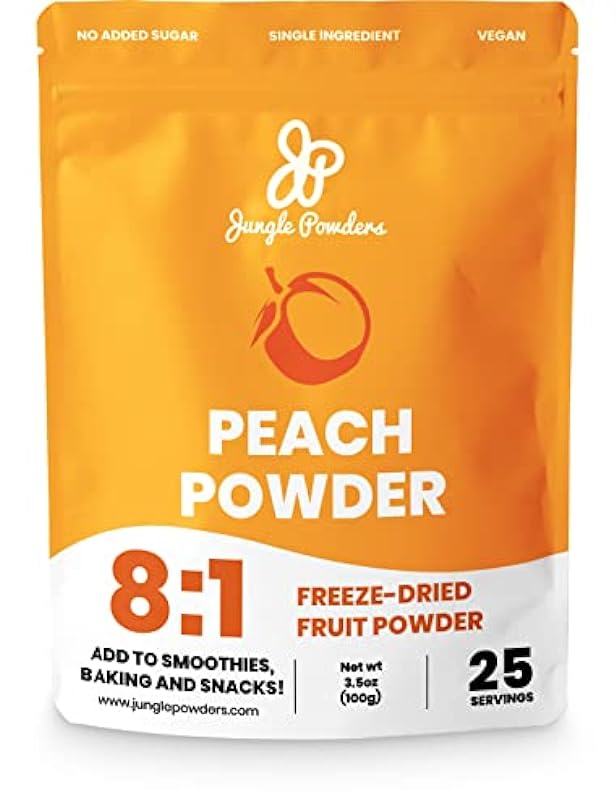 Jungle Powders Peach Powder 3.5 Ounce Bag, Powdered Freeze Dried Peaches No Sugar Added, GMO, Additive and Filler Free Peach Flavoring Extract for Baking 525054400