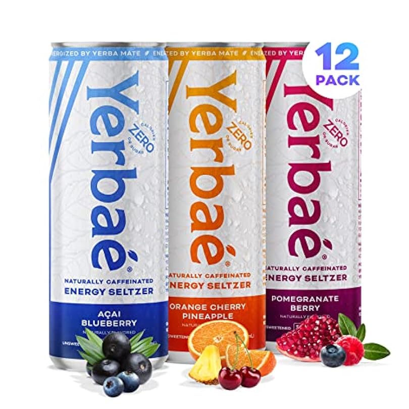 Yerbae Energy Seltzer - Variety Performance Pack Orange Cherry Pineapple 0 Sugar Calories Carbs Energized by Yerba Mate Plant-Based Healthy Alternative to Coffee 52797959